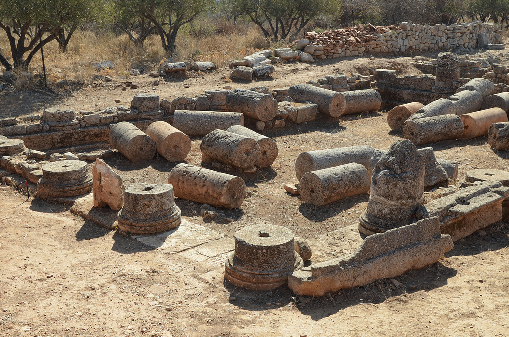 The ruins of the peristyle courtyard (5x7 columns) of a residence dating from the 1st century AD.