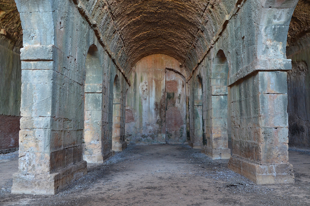 The interior of the three-parted Roman vaulted cistern.
