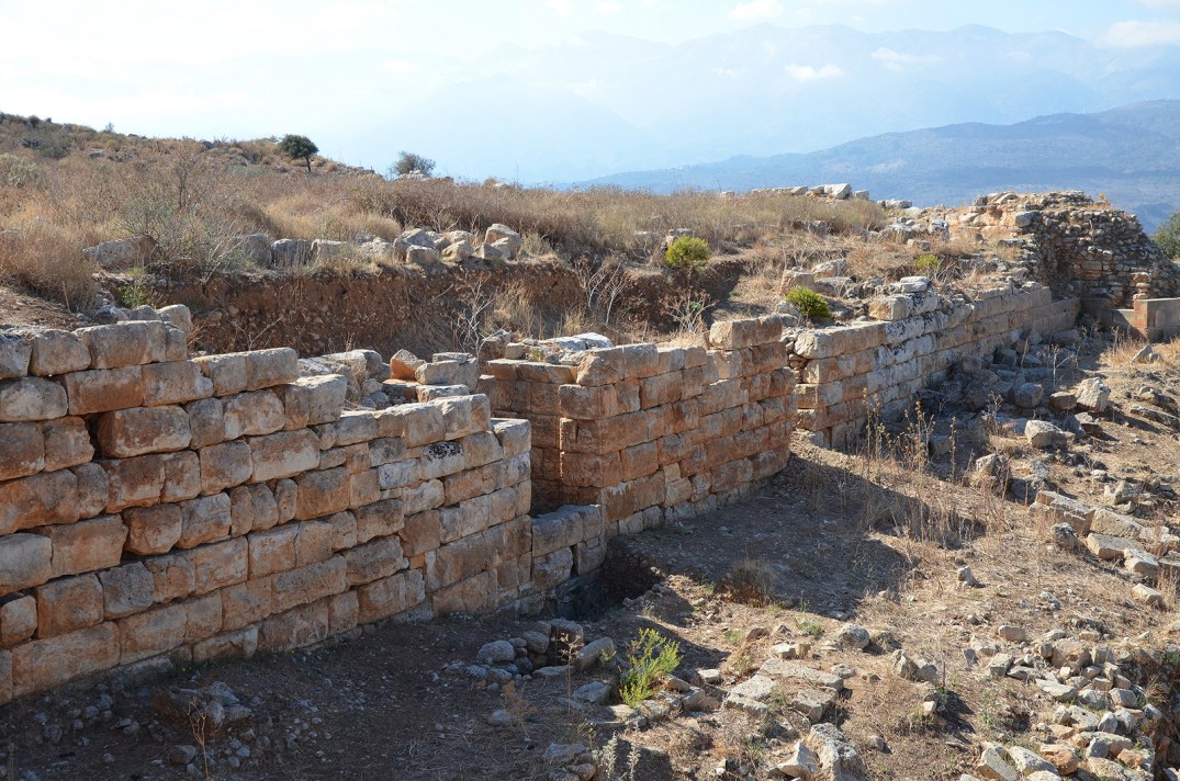 The remains of the massive fortification wall made of large polygonal stones, it was built in the mid-4th century BC with a total circumference of 3.5km.