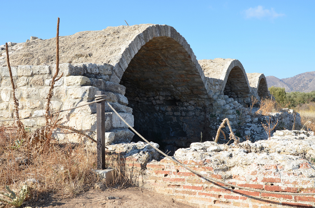 The exterior of three-parted Roman vaulted cistern.
