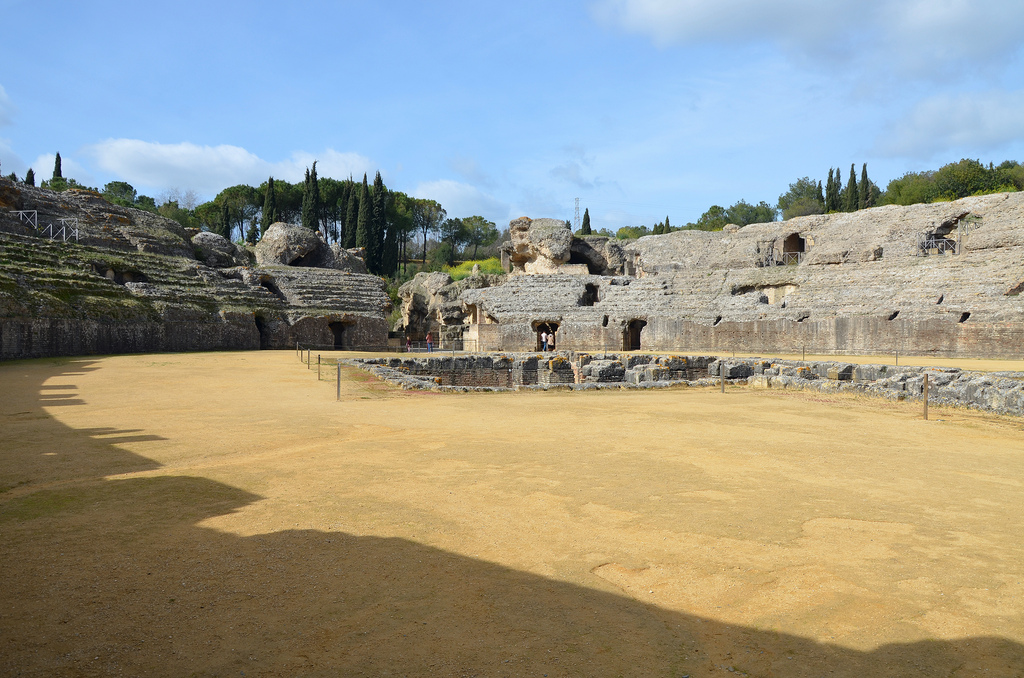 The amphitheater was one of the largest in the Empire, 160 by 197 m. It was built of large blocks of hewn stone and brick faced with marble and could accommodate some 25,000 spectators.