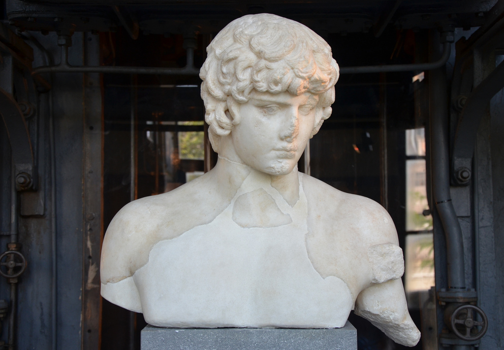 Part of a statue of Antinous depicted as Apollo, 130-138 AD, from the Via dei Fori Imperiali.