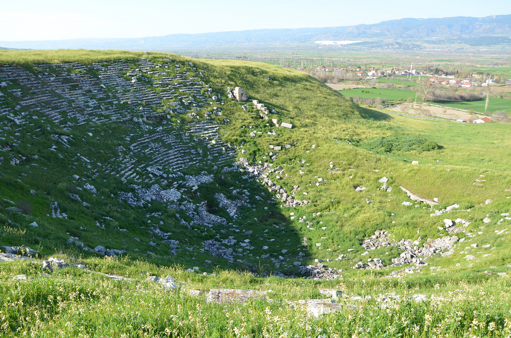 The small theatre dating to the Roman period, it faces North West, only the upper parts of the seating remain, Laodicea on the Lycus, Phrygia, Turkey