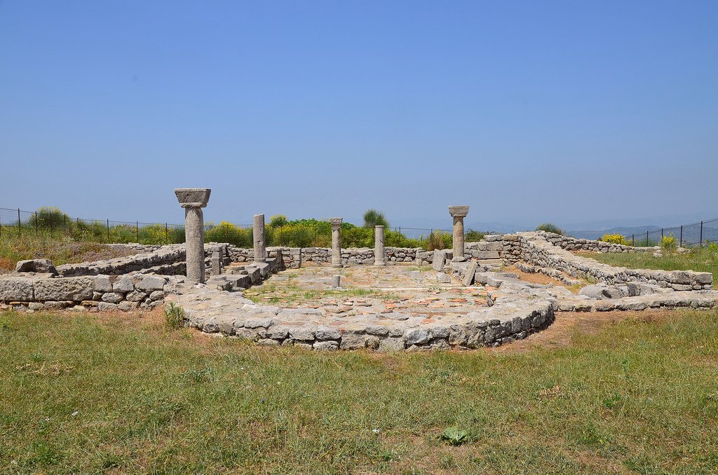 Basilica C, church of average dimensions built in 525-550 AD and paved with mosaics. It had three naves, a narthex covered by a gallery, preceded by a portico and several annexes.